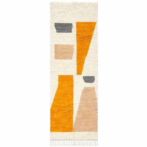 Tapis de couloir berbère Tahanaout blanc et moutarde — tapis berbères contemporains