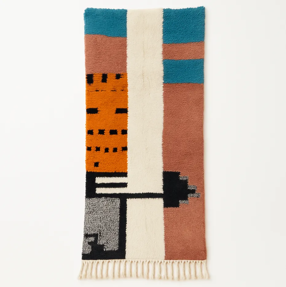 Tapis de couloir berbère Tala multicolore au dessin abstrait — tapis berbères contemporains tissé à la main