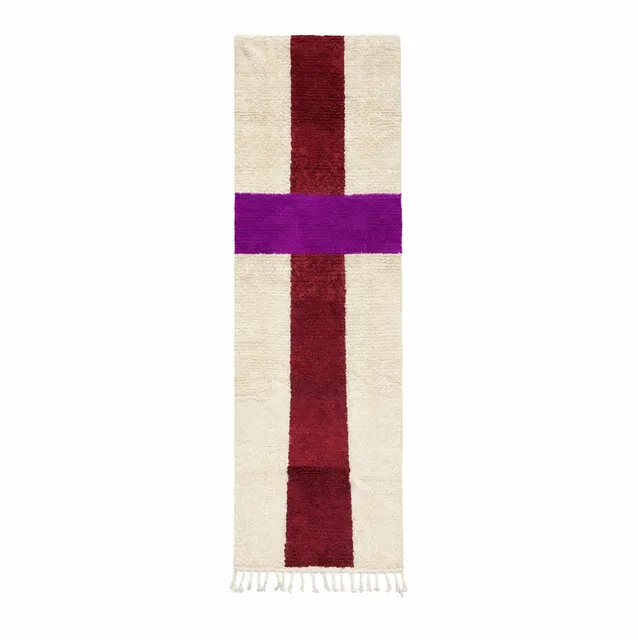 Tapis de couloir berbère Taliouine blanc et rouge à rayures — tapis berbères contemporains