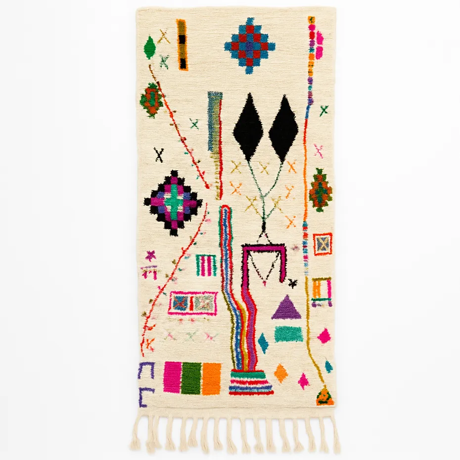 Tapis de couloir berbère Talsint multicolore aux motifs berbères — tapis berbères contemporains tissé à la main
