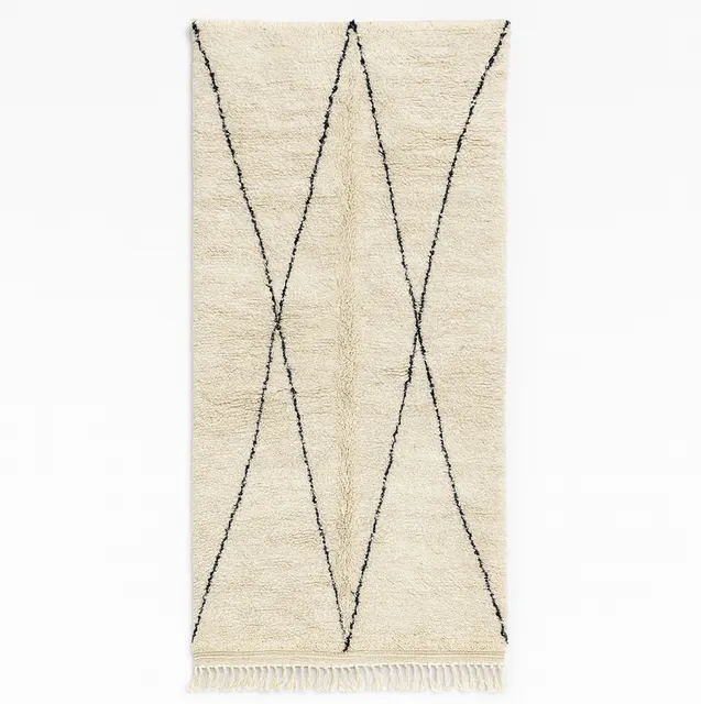 Tapis de couloir berbère Tamilla blanc et noir à lignes — tapis berbères contemporains