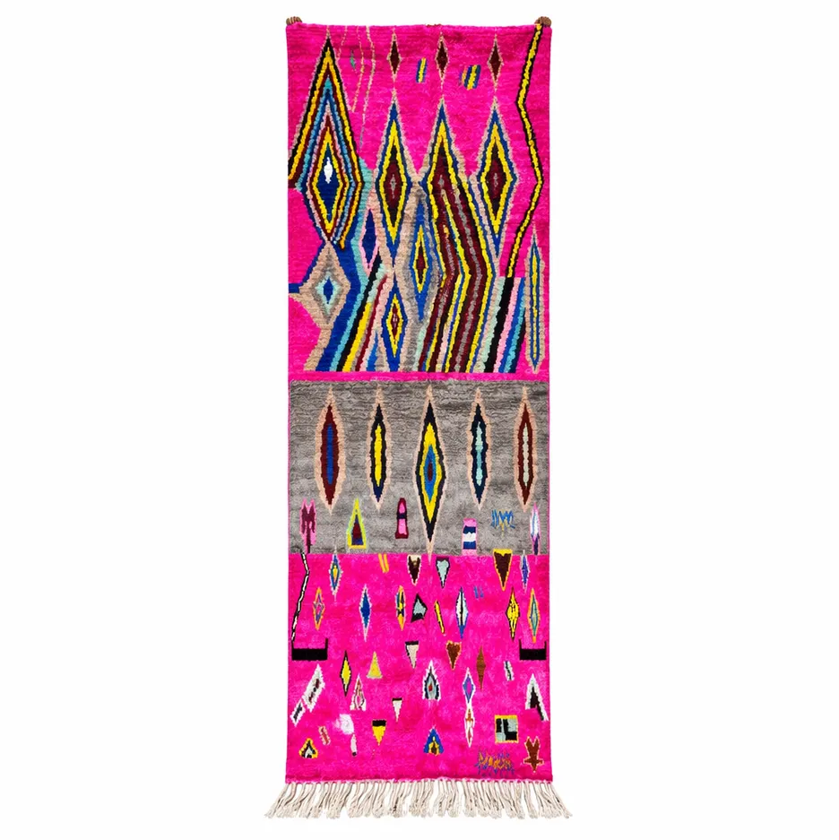 Tapis de couloir berbère Tanant rose et multicolore — tapis berbères contemporains tissé à la main