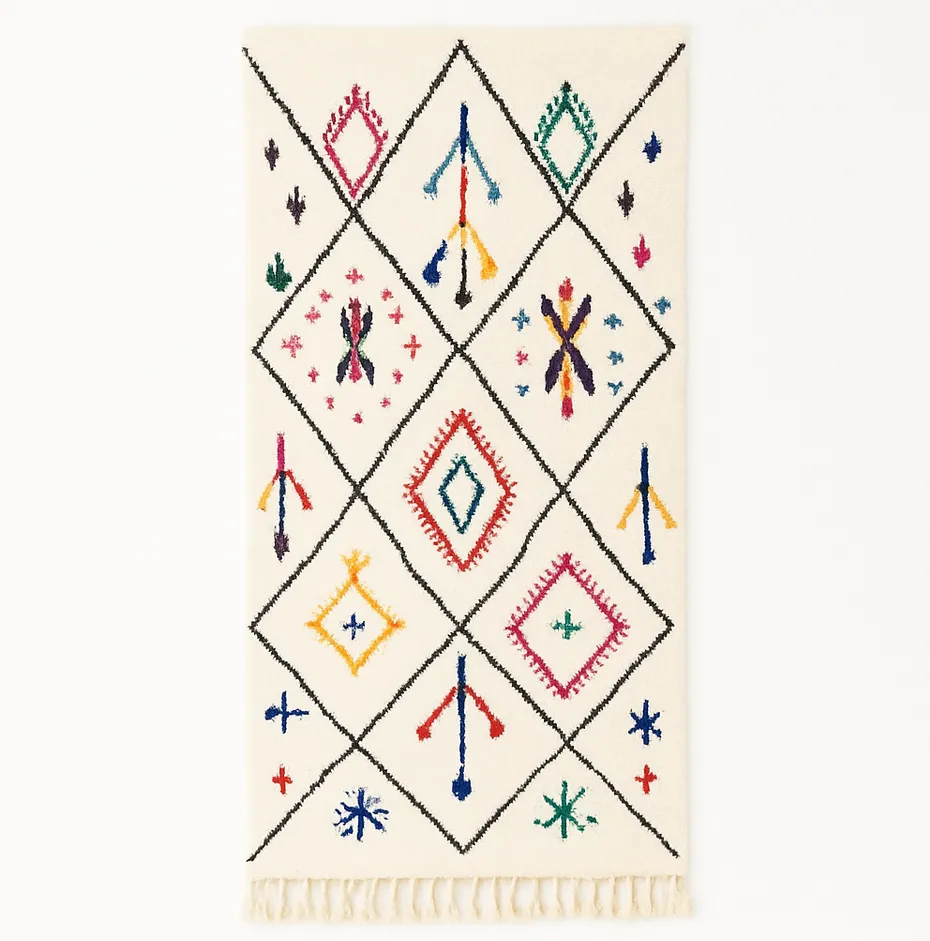 Tapis de couloir berbère Tanit multicolore à losanges — tapis berbères contemporains tissé à la main
