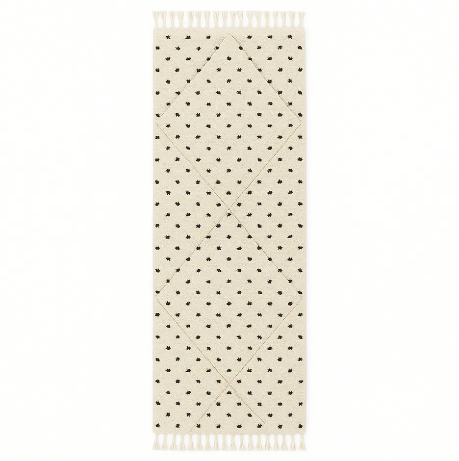 Tapis de couloir berbère Tazaghart noir et blanc uni — tapis berbères contemporains tissé à la main
