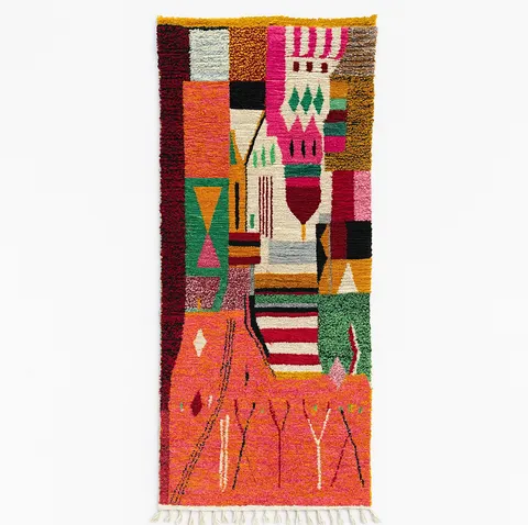 Tapis de couloir berbère Taziri multicolore au dessin abstrait — tapis berbères contemporains