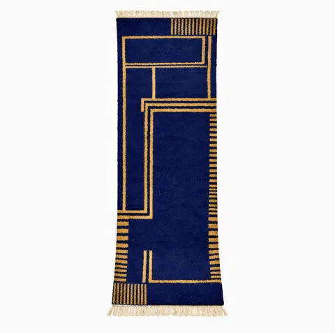 Tapis de couloir berbère Tensift bleu à lignes — tapis berbères contemporains