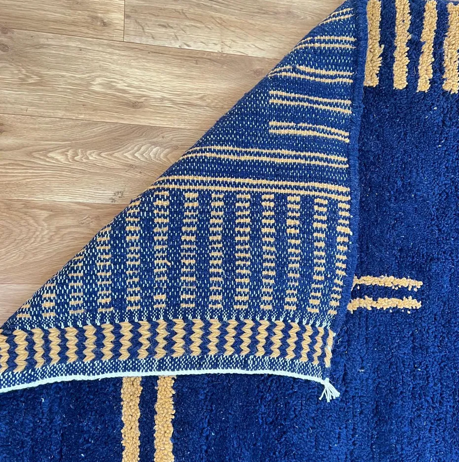 Tapis de couloir berbère Tensift bleu à lignes, vue 3 sur 4