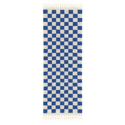 Tapis de couloir berbère Tidirhine bleu à damier — tapis berbères contemporains