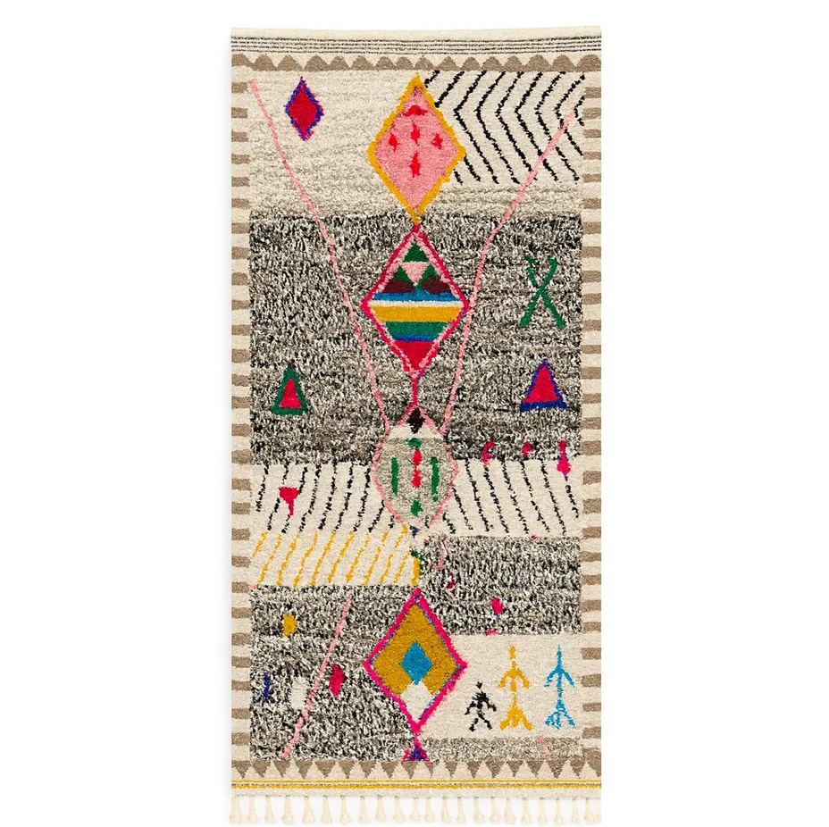 Tapis de couloir berbère Tifawt multicolore au dessin abstrait — tapis berbères contemporains tissé à la main