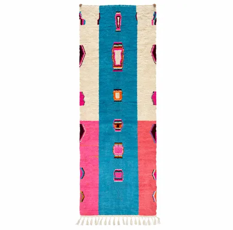 Tapis de couloir berbère Tiflet rose et bleu — tapis berbères contemporains