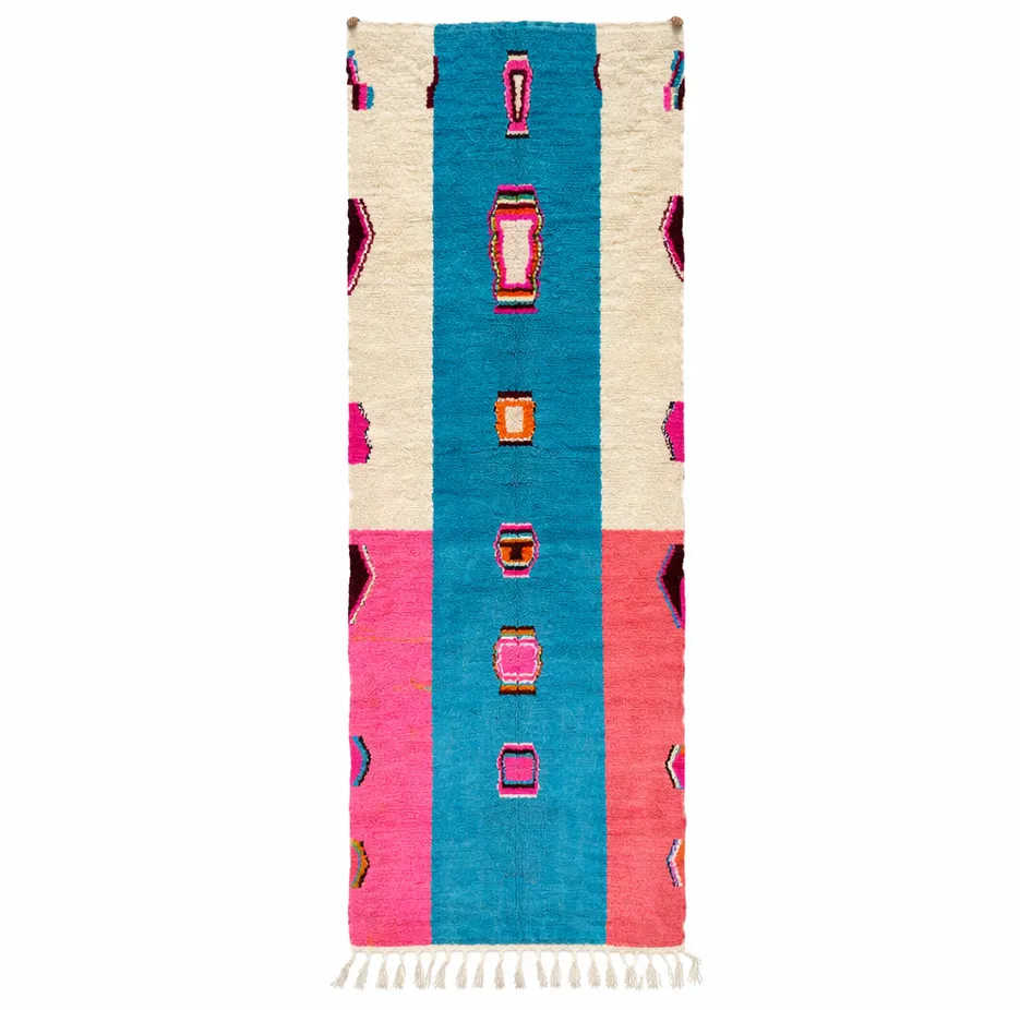 Tapis de couloir berbère Tiflet rose et bleu — tapis berbères contemporains tissé à la main