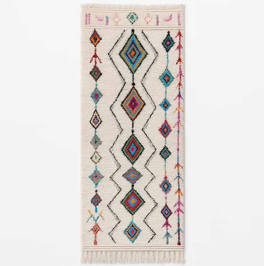 Tapis de couloir berbère Tigmi multicolore à losanges — tapis berbères contemporains tissé à la main
