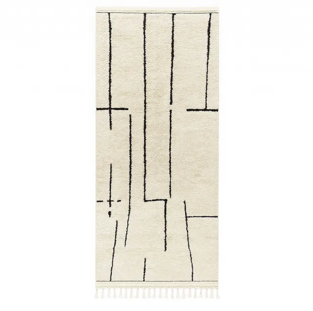 Tapis de couloir berbère Tilila noir à lignes — tapis berbères contemporains