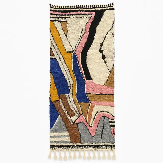Tapis de couloir berbère Tinejdad multicolore au dessin abstrait — tapis berbères contemporains