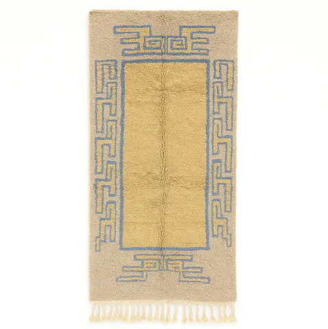 Tapis de couloir berbère Tinghir jaune aux motifs géométriques — tapis berbères contemporains