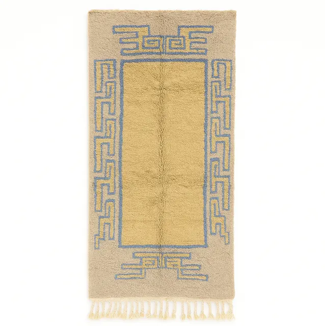 Tapis de couloir berbère Tinghir jaune aux motifs géométriques — tapis berbères contemporains