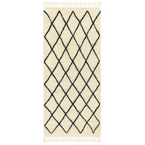 Tapis de couloir berbère Tirhza noir et blanc à losanges — tapis berbères contemporains