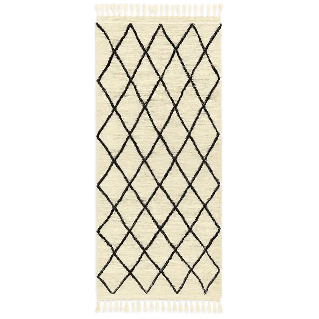 Tapis de couloir berbère Tirhza noir et blanc à losanges — tapis berbères contemporains