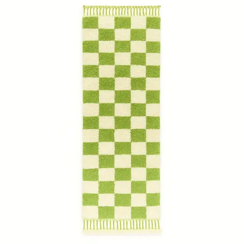Tapis de couloir berbère Tislit vert à damier — tapis berbères contemporains