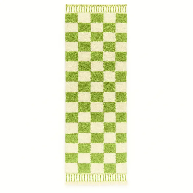 Tapis de couloir berbère Tislit vert à damier — tapis berbères contemporains