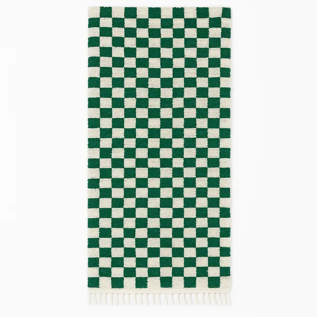 Tapis de couloir berbère Tizi vert et blanc à damier — tapis berbères contemporains