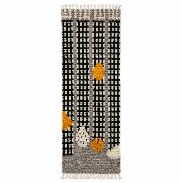 Tapis de couloir berbère Todra noir à damier — tapis berbères contemporains
