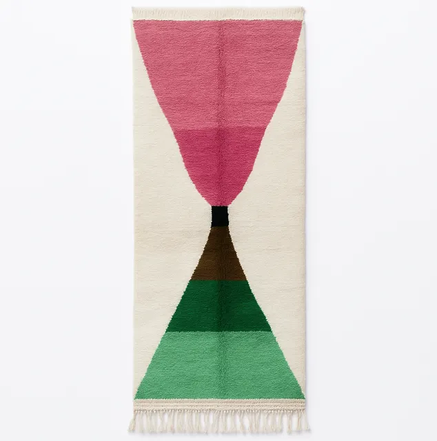 Tapis de couloir berbère Todra rose et vert — tapis berbères contemporains