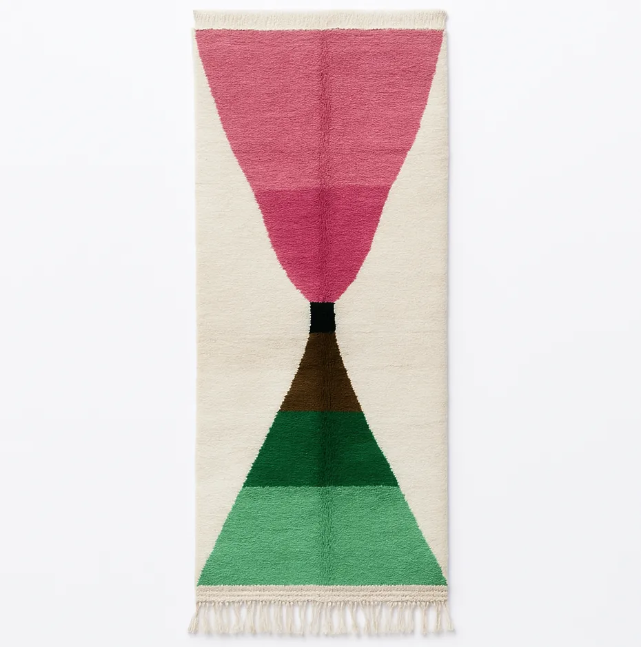 Tapis de couloir berbère Todra rose et vert — tapis berbères contemporains tissé à la main