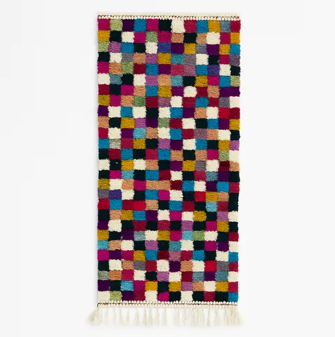 Tapis de couloir berbère Tudert multicolore à damier — tapis berbères contemporains
