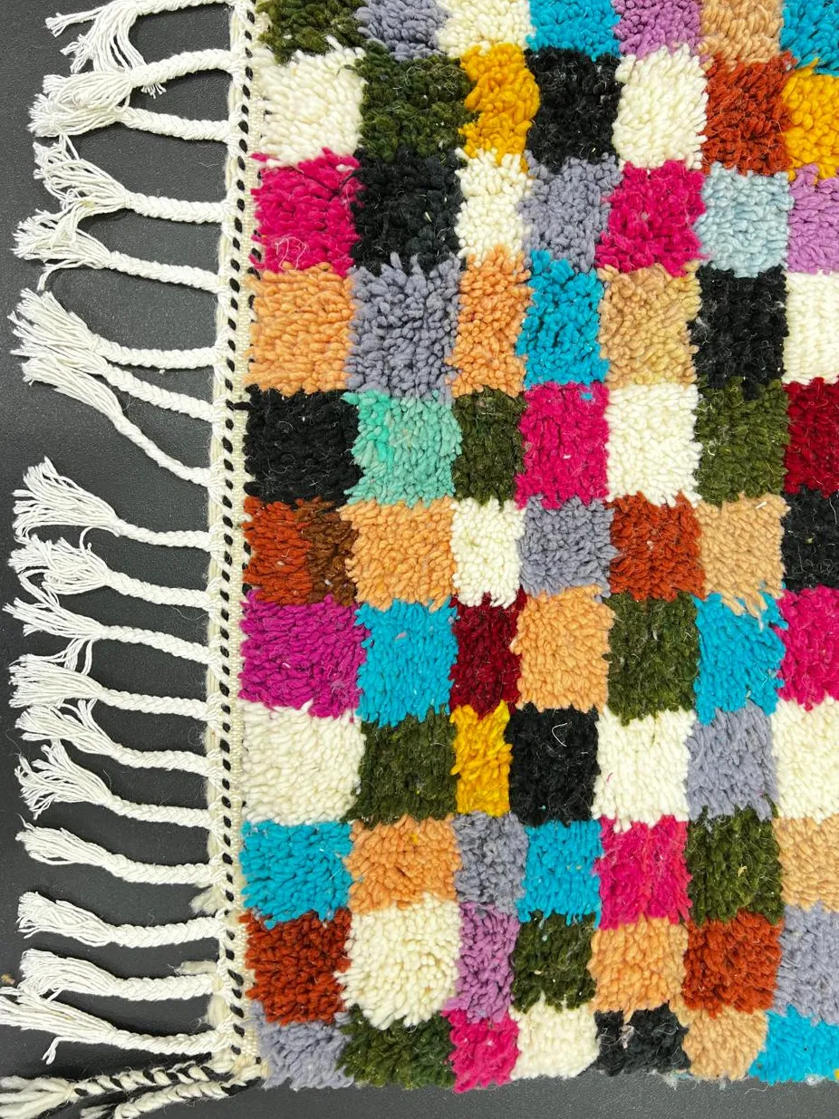 Tapis de couloir berbère Tudert multicolore à damier, vue 3 sur 4