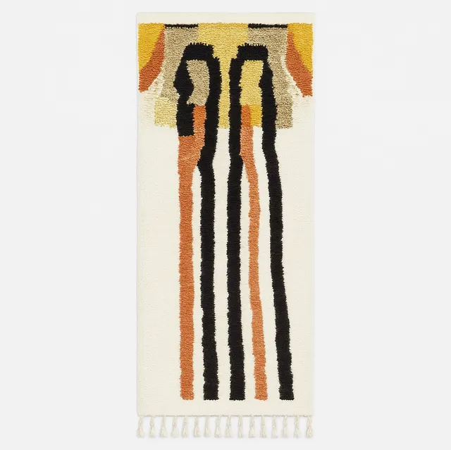 Tapis de couloir berbère Yuba noir et orange au dessin abstrait — tapis berbères contemporains