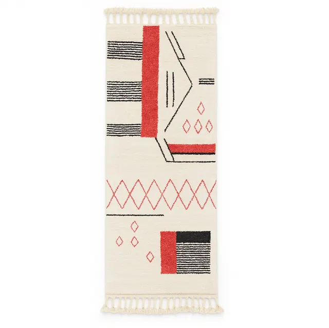 Tapis de couloir berbère Ziri rouge et noir à lignes — tapis berbères contemporains