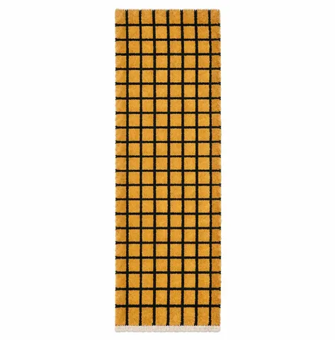 Tapis de couloir berbère Ziz moutarde et noir à damier — tapis berbères contemporains