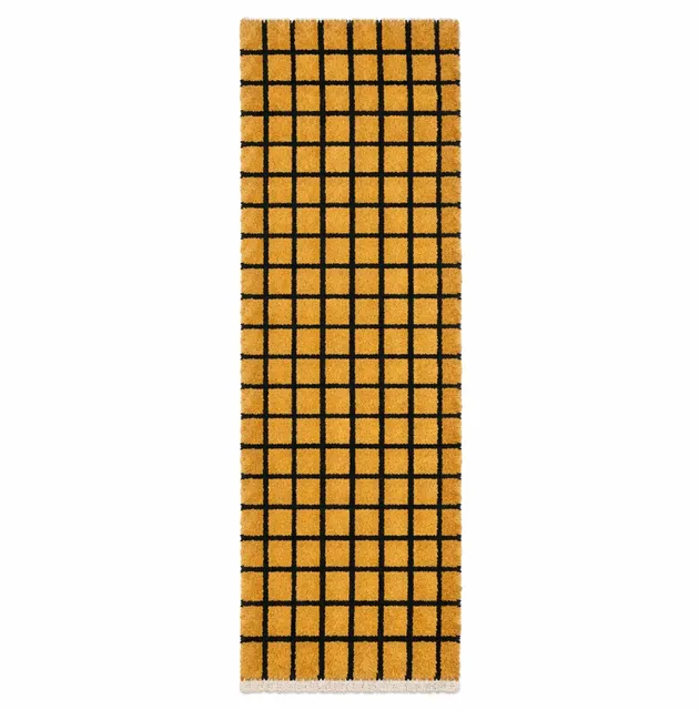 Tapis de couloir berbère Ziz moutarde et noir à damier — tapis berbères contemporains