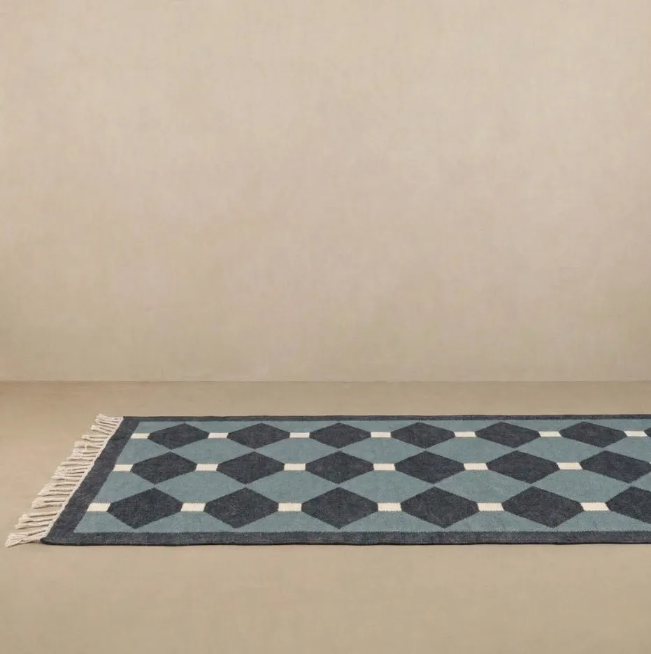 Tapis de couloir kilim Agdz bleu, vue 5 sur 7