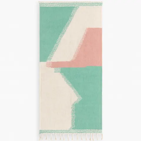 Tapis de couloir kilim Biougra vert et rose — tapis kilim