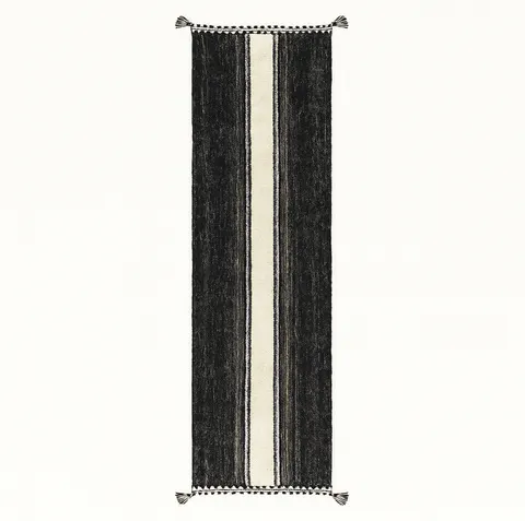 Tapis de couloir kilim Gaya noir et blanc uni — tapis kilim