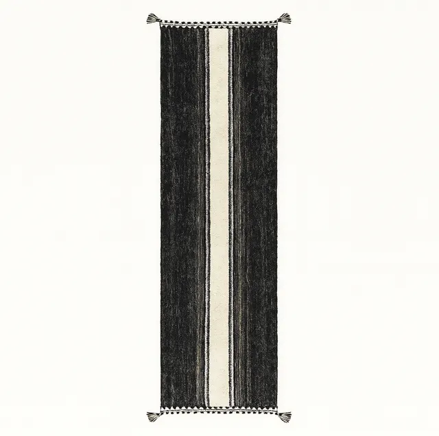 Tapis de couloir kilim Gaya noir et blanc uni — tapis kilim