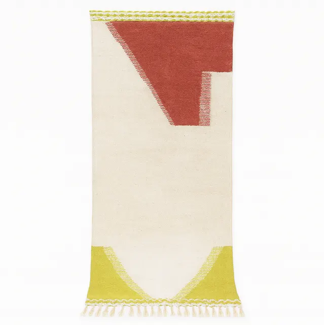 Tapis de couloir kilim Imsouane rouge et jaune au dessin abstrait — tapis kilim