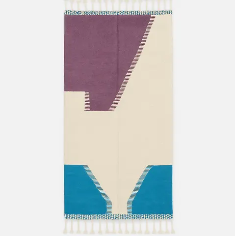 Tapis de couloir kilim Tarfaya violet et bleu aux motifs géométriques — tapis kilim