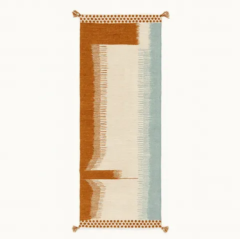 Tapis de couloir kilim Yidir blanc et marron — tapis kilim