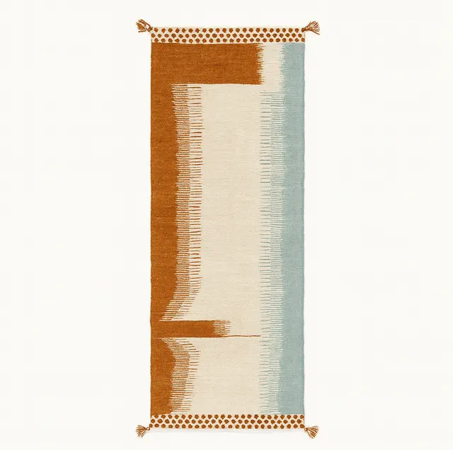 Tapis de couloir kilim Yidir blanc et marron — tapis kilim