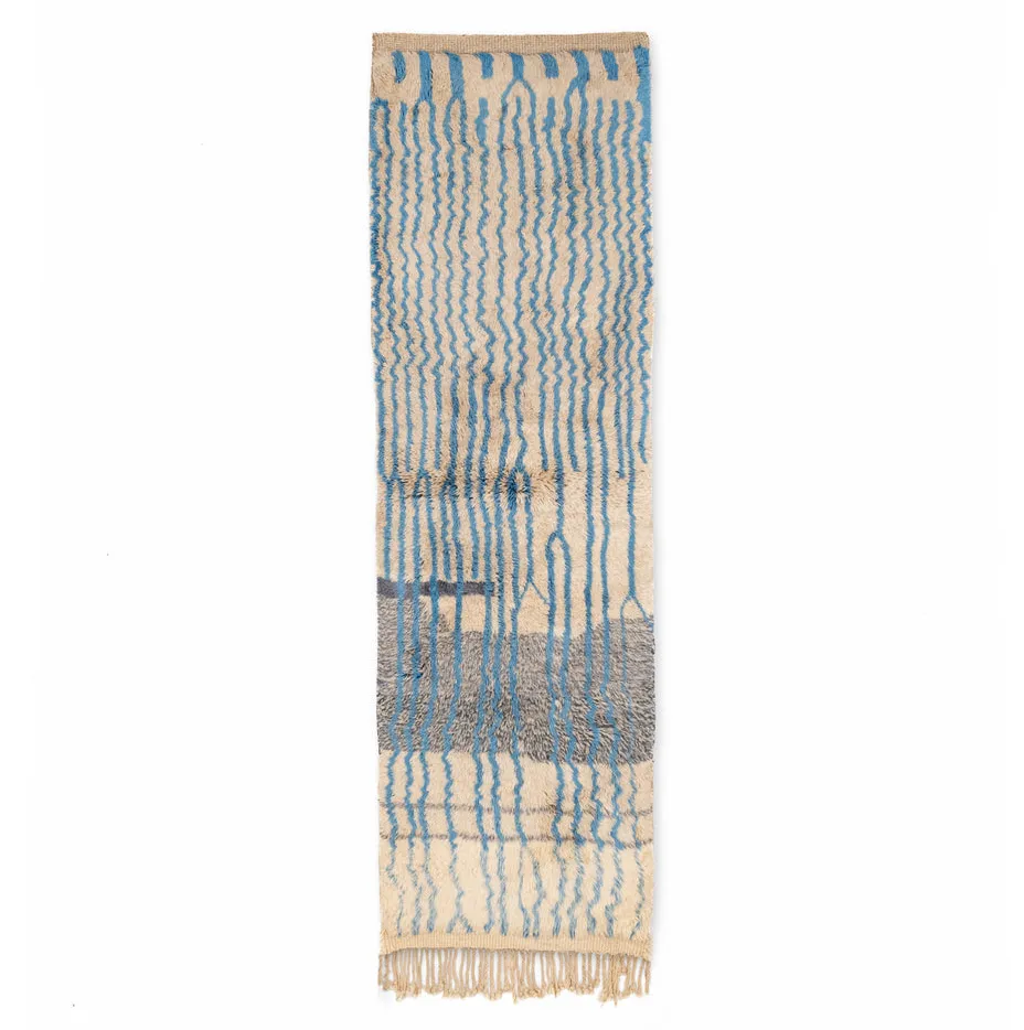 Tapis de couloir Mrirt Bzou bleu et gris à rayures — tapis mrirt tissé à la main