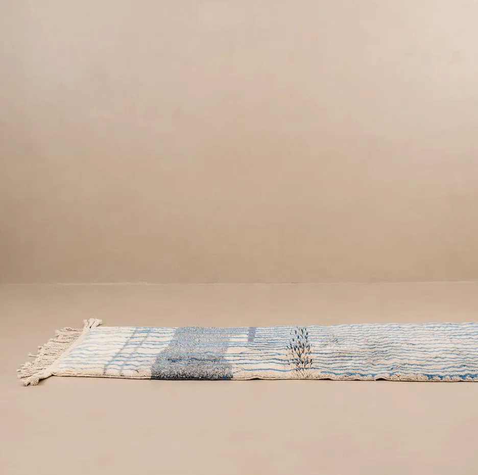 Tapis de couloir Mrirt Bzou bleu et gris à rayures, vue 5 sur 7