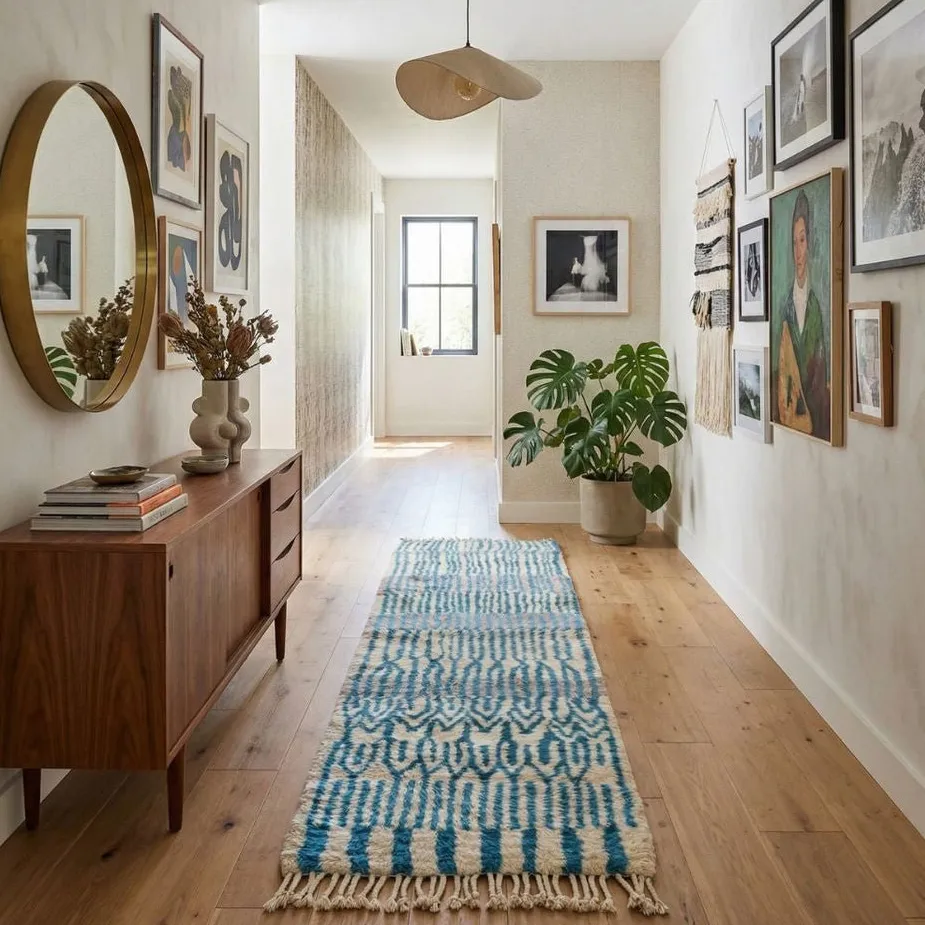 Tapis de couloir Mrirt Jorf vert et bleu, vue 3 sur 7