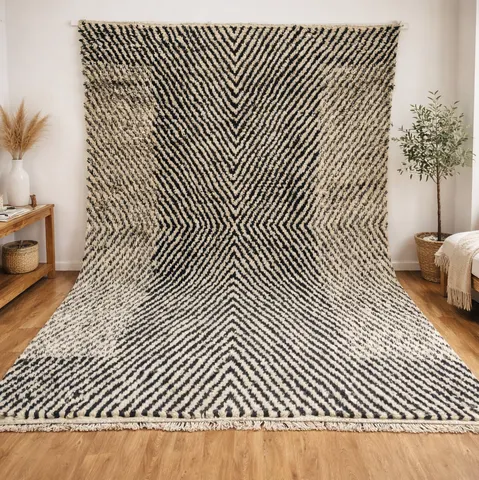Tapis Mrirt Abid noir et blanc à lignes — tapis mrirt