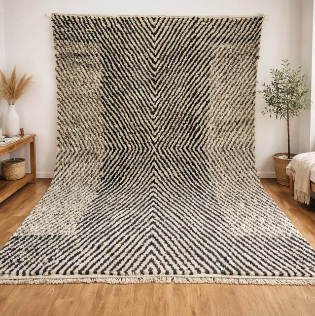 Tapis Mrirt Abid noir et blanc à lignes — tapis mrirt