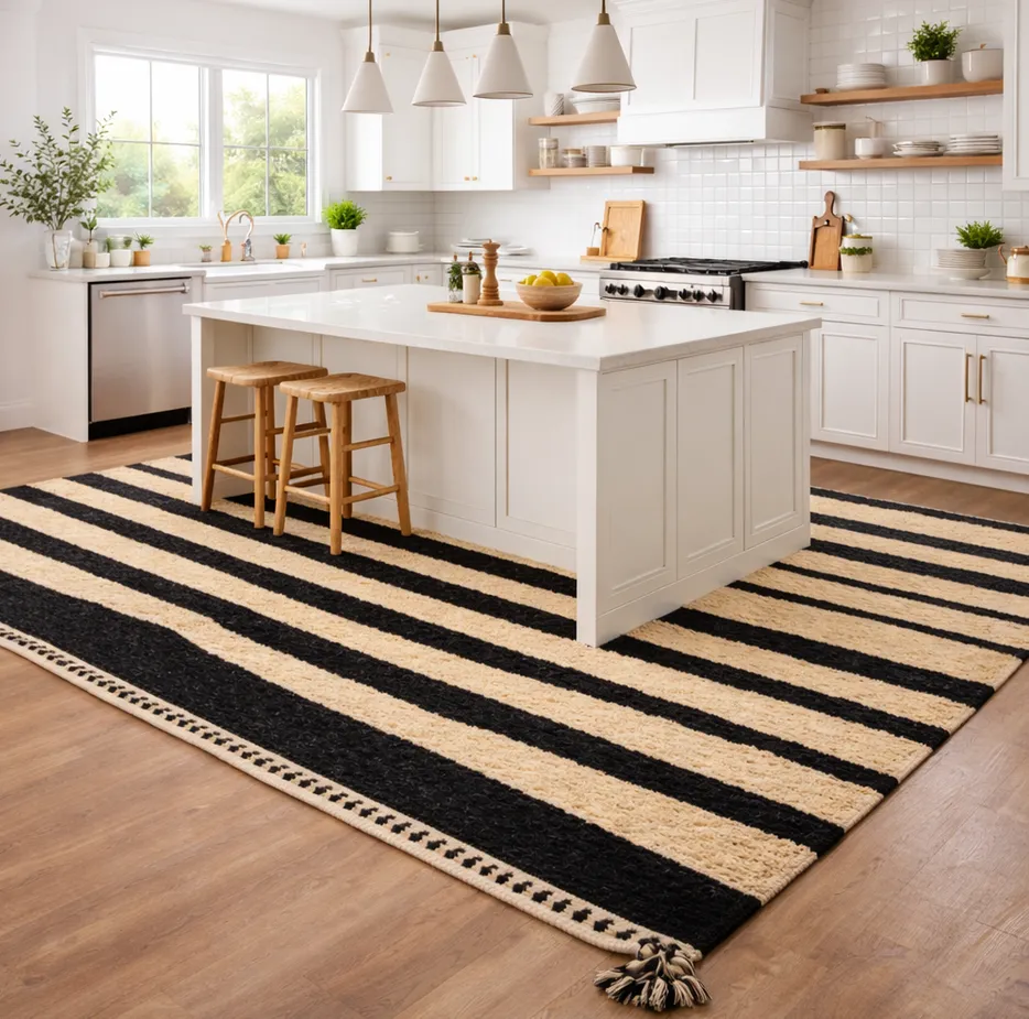 Tapis Mrirt Bani noir et beige à rayures, vue 4 sur 4