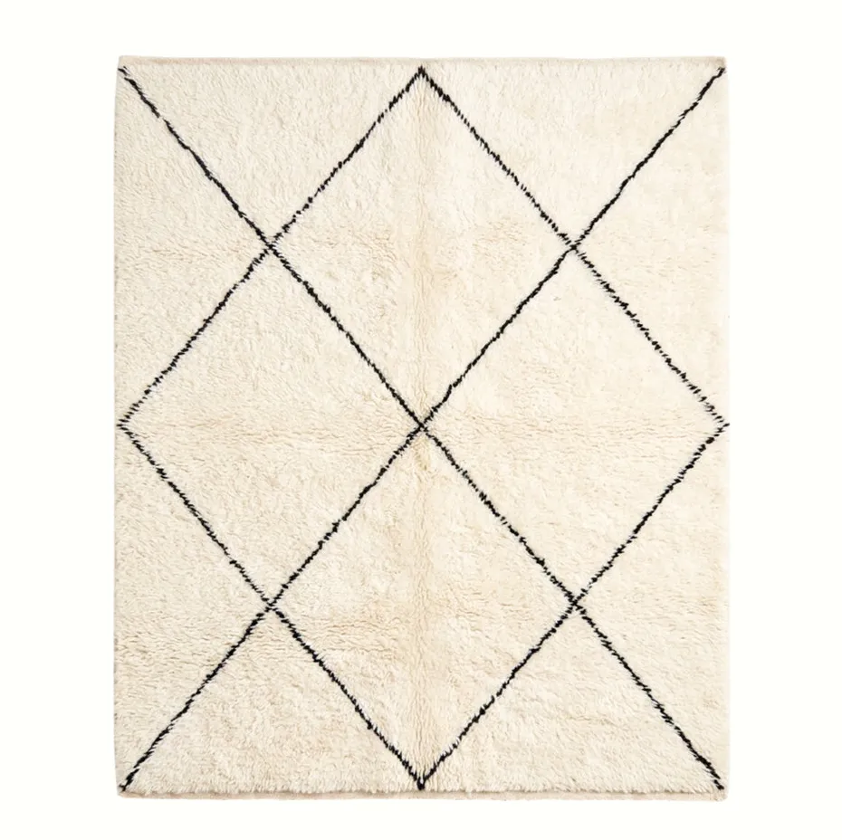 Tapis Mrirt Erfoud beige et blanc à losanges — tapis mrirt tissé à la main
