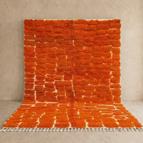 Tapis Mrirt Guercif orange à damier — tapis mrirt